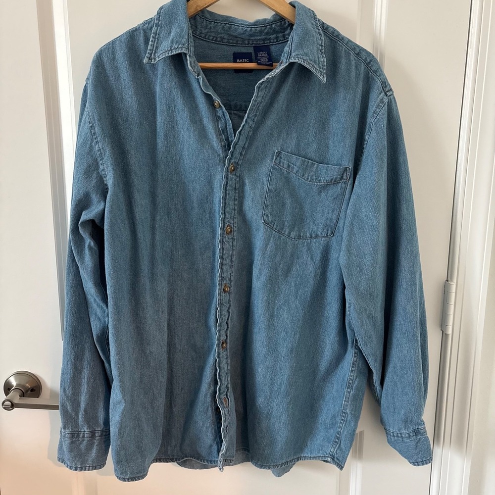 Basic Editions | Denim Shirt Mens Button Down Blue 100% Cotton Long Sleeve SzXXL